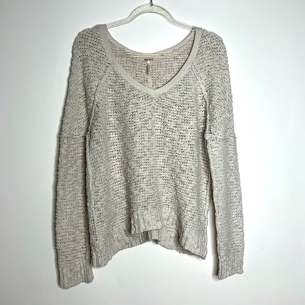 FREE PEOPLE Cream Bouclé Knit Sweater Sz Small